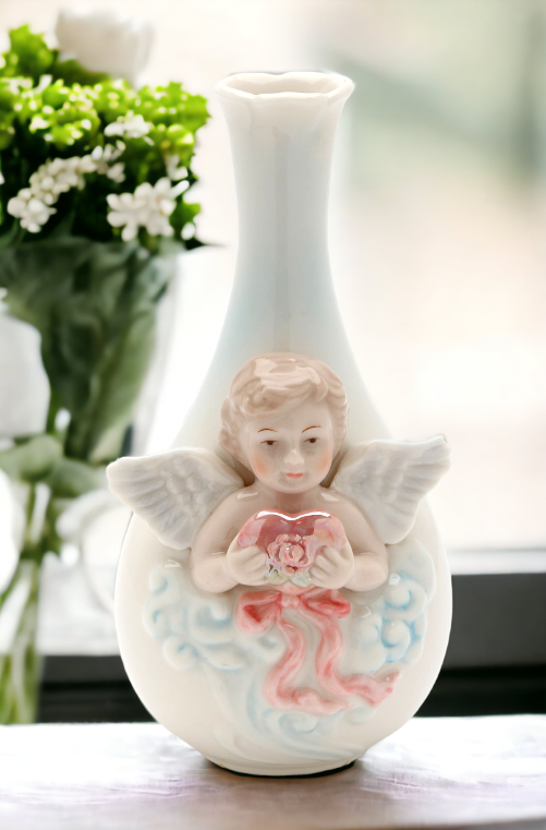 Ceramic Cherub Angel Bud Vase Religious Décor Religious Gift Church Décor Church Gift Baptism Gift Vanity Decor Vintage