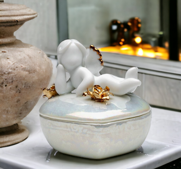 Ceramic Cherub Angel Heart Jewelry Box Home Décor Religious Décor Religious Gift Church Décor Baptism Gift - Jewelry
