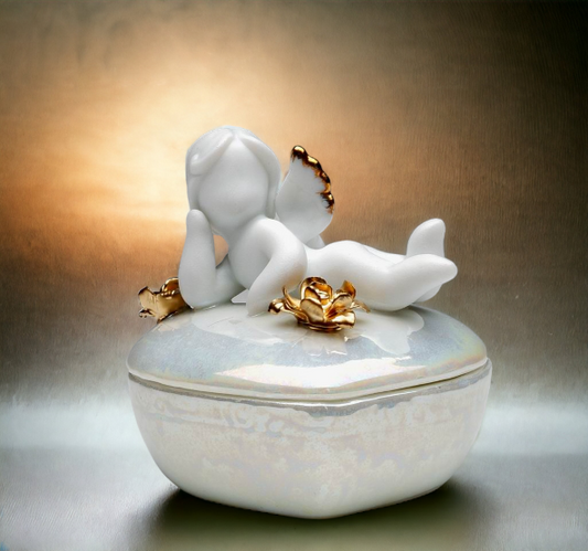 Ceramic Cherub Angel Heart Jewelry Box Home Décor Religious Décor Religious Gift Church Décor Baptism Gift - Jewelry