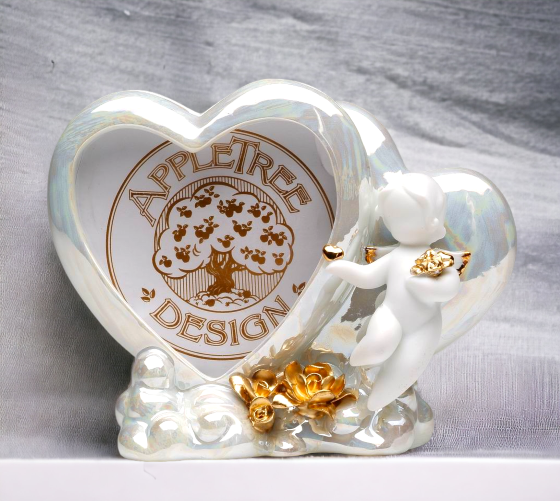 Ceramic Cherub Angel Heart Shaped Photo Frame Home Décor Religious Décor Religious Gift Church Décor Baptism Gift