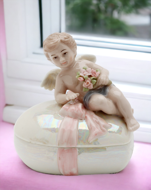 Ceramic Cherub Angel Trinket Box Religious Décor Religious Gift Church Décor Church Gift Baptism Gift Vanity Decor