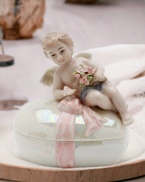 Ceramic Cherub Angel Trinket Box Religious Décor Religious Gift Church Décor Church Gift Baptism Gift Vanity Decor