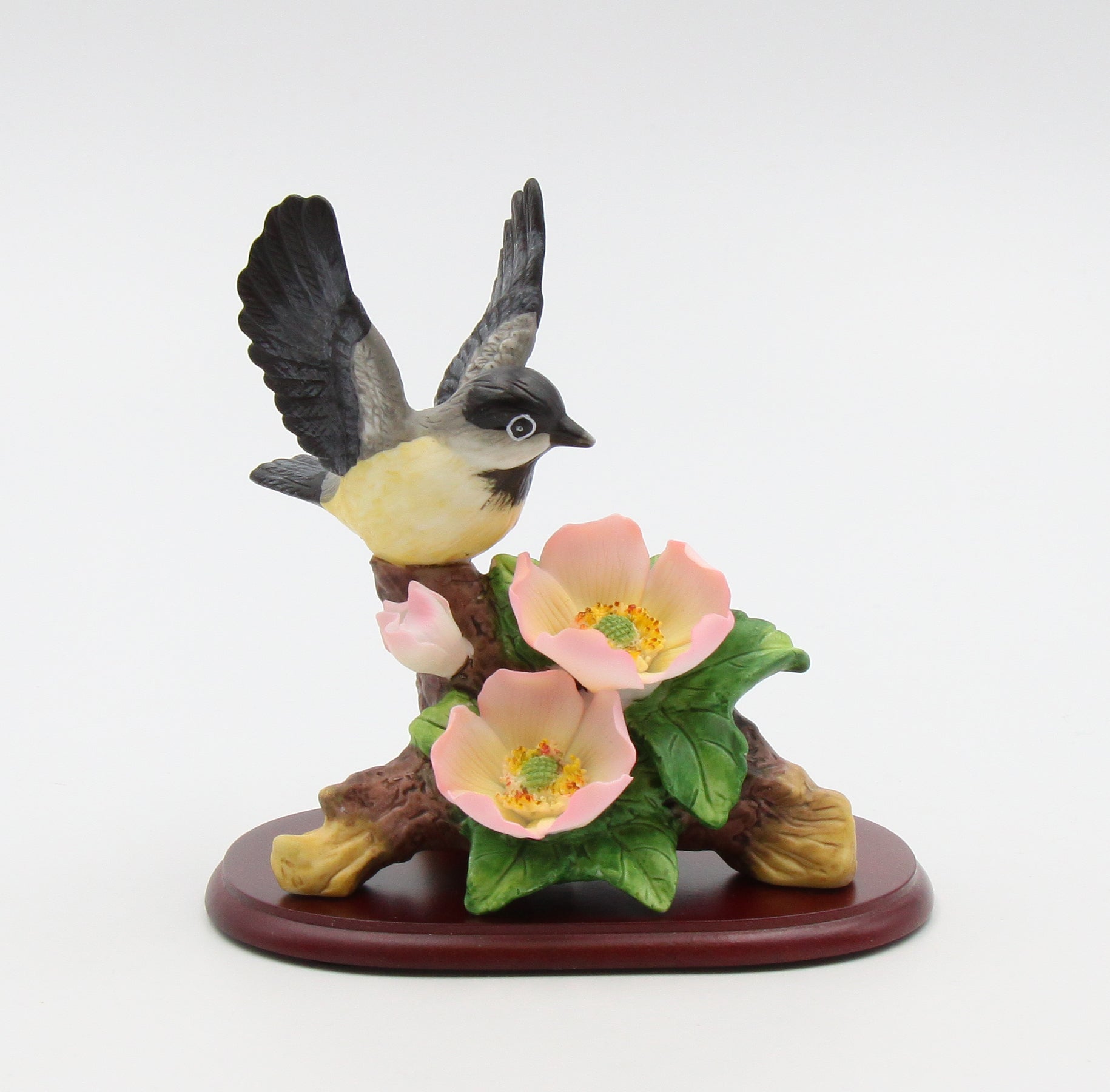 Ceramic Chickadee Bird with Flowers Figurine Home Décor Gift for Her Gift for Mom Kitchen Décor Birdwatcher Gift