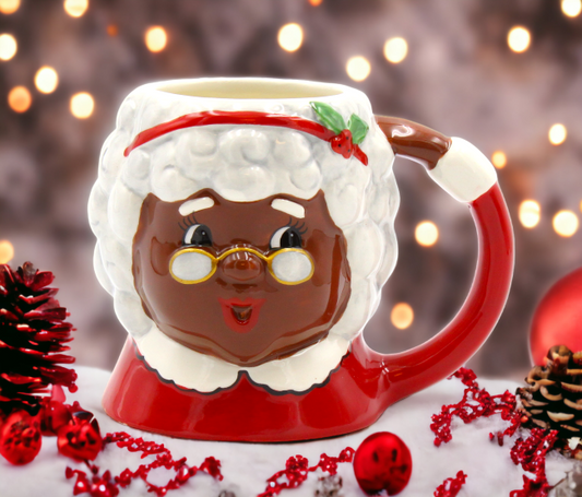 Ceramic Christmas African American Mrs. Claus Ceramic Mug Home Décor Gift for Her Gift for Mom Kitchen Décor Christmas