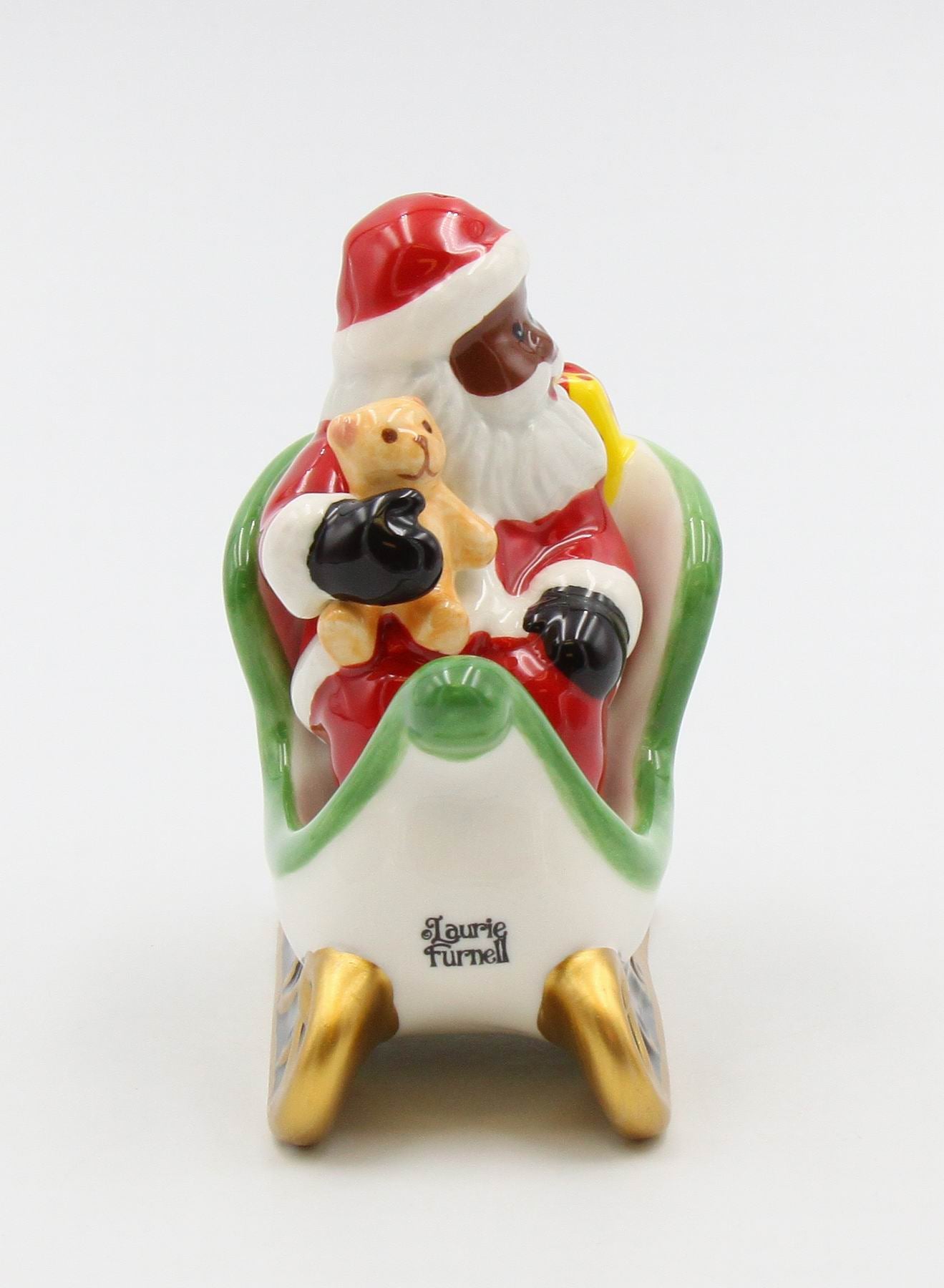 Ceramic Christmas African American Santa Riding Sleigh Salt And Pepper Shakers Home Décor Gift for Her Gift for Mom