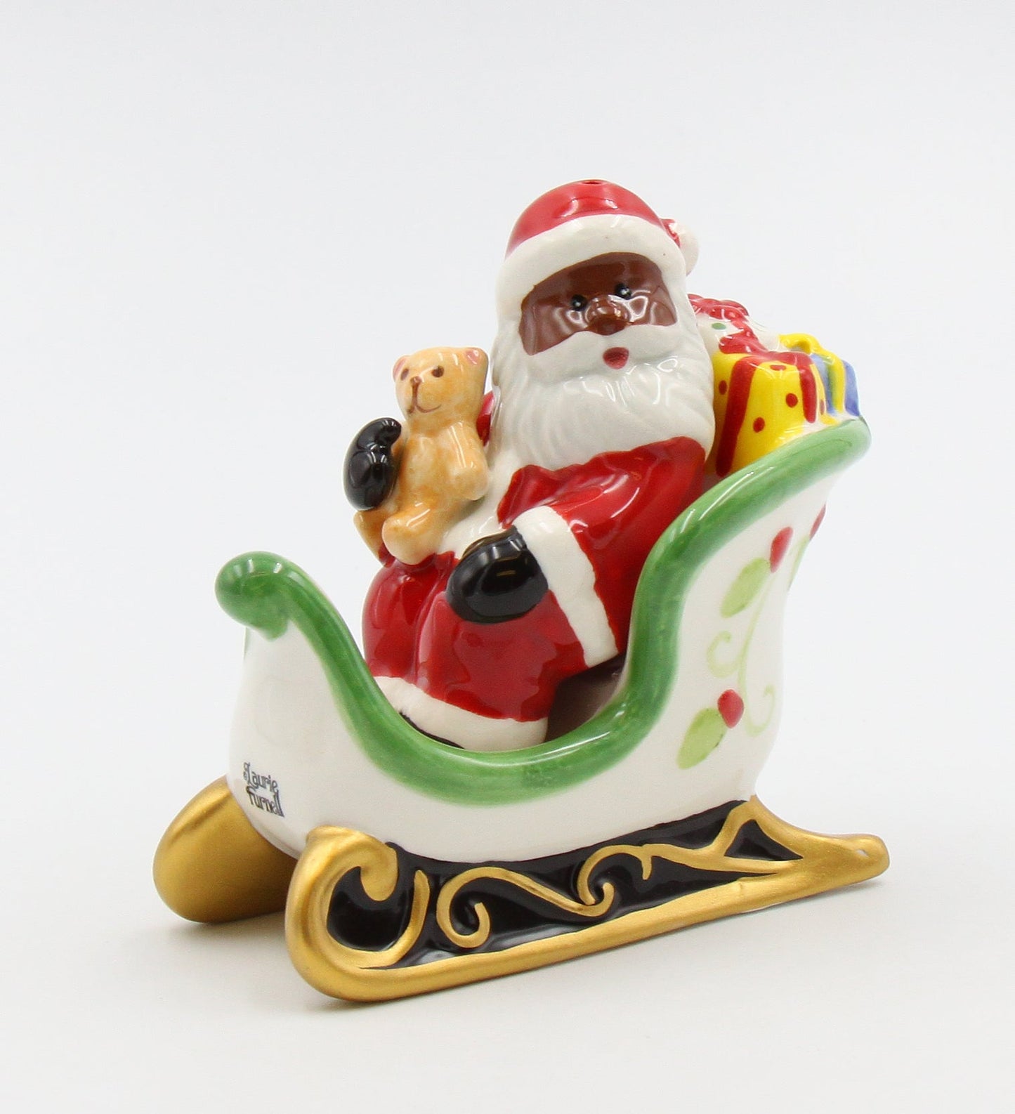 Ceramic Christmas African American Santa Riding Sleigh Salt And Pepper Shakers Home Décor Gift for Her Gift for Mom