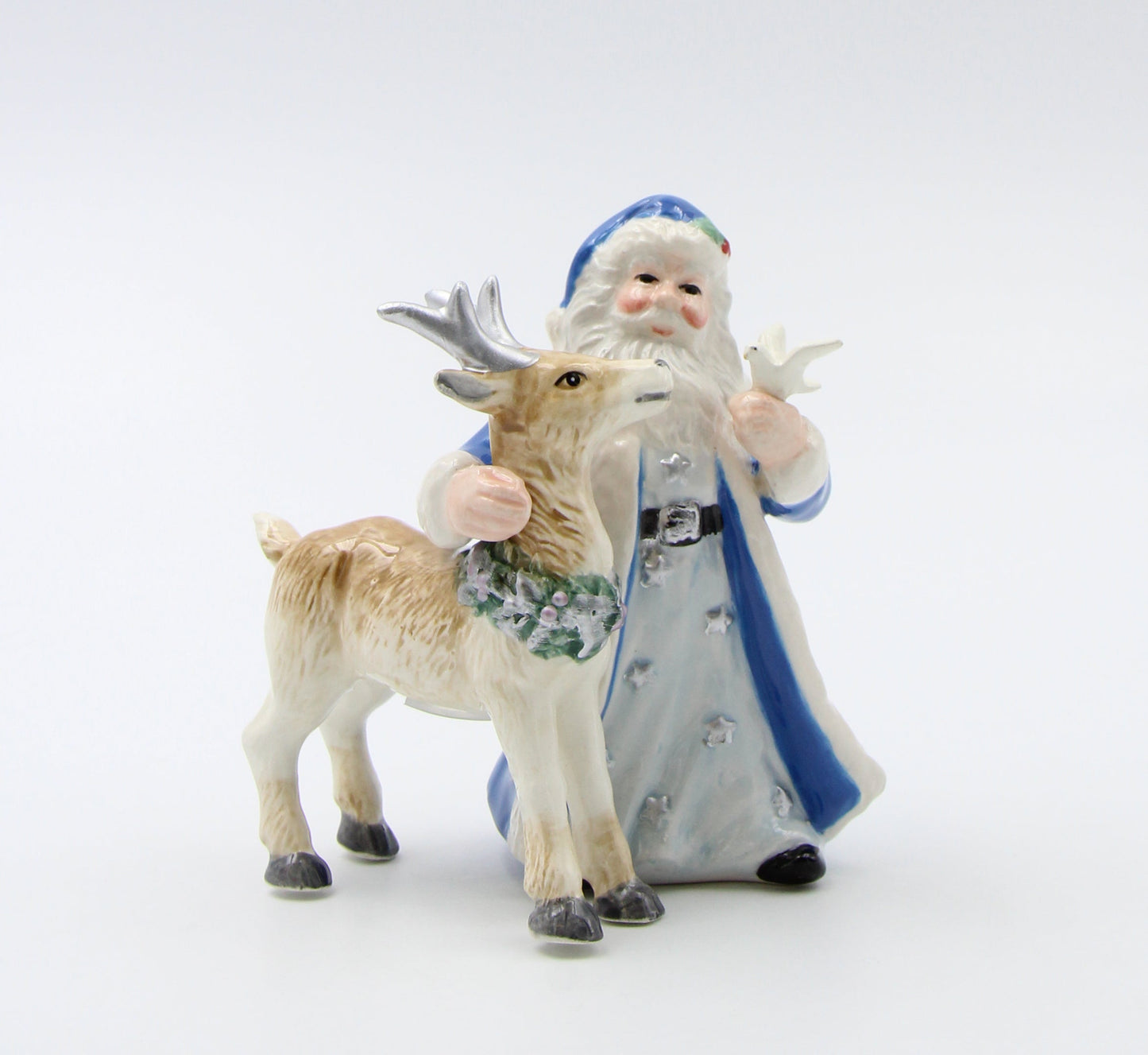 Ceramic Christmas Blue Santa Claus with Reindeer Salt and Pepper Shakers Home Décor Gift for Her Gift for Mom Kitchen