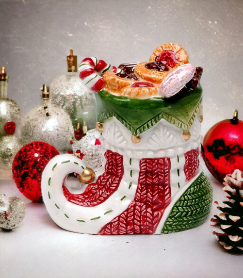 Ceramic Christmas Candy Can Boot Ornament Home Décor Gift for Her Gift for Mom Kitchen Décor Christmas Décor - Ornament