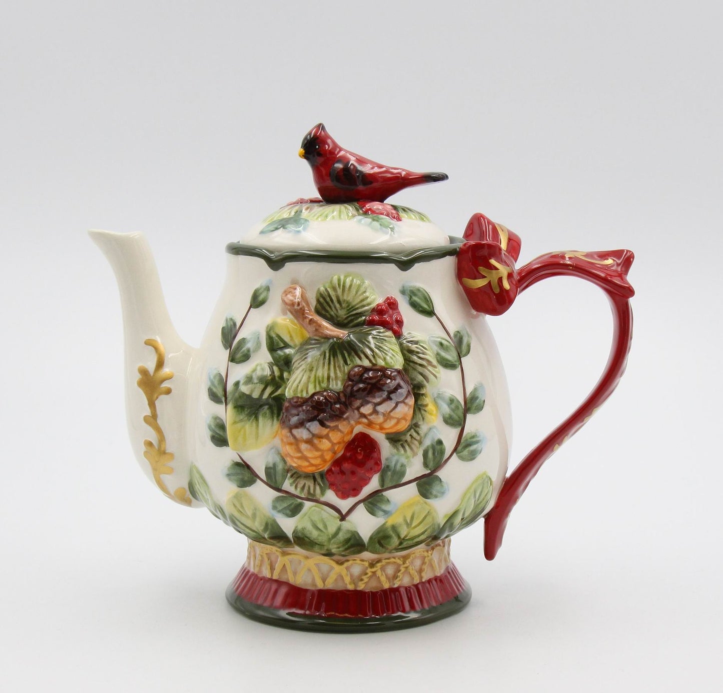 Ceramic Christmas Cardinal Bird Teapot Gift for Her Gift for Mom Birdwatcher Tea Party Décor Café Décor Christmas Décor