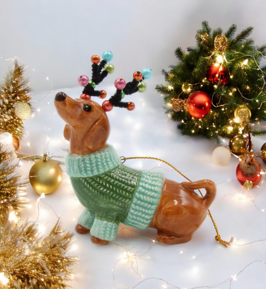 Ceramic Christmas Dachshund Ornament Christmas Tree Decor Dachshund Owner Gift Dog Lover Gift - Ornament