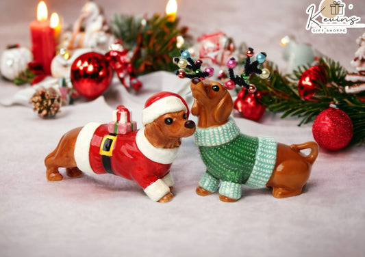 Ceramic Christmas Dachshund Weiner Dog Salt And Pepper Shakers Home Décor Gift for Her Gift for Mom Kitchen Décor Gift