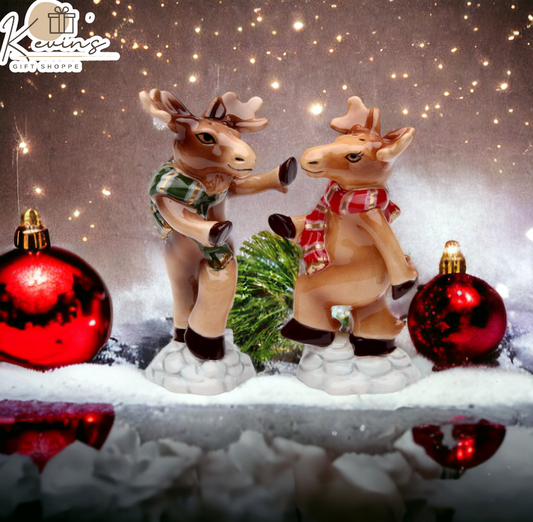 Ceramic Christmas Dancing Moose Salt & Pepper Shakers Home Décor Gift for Her Gift for Mom Kitchen Décor Christmas