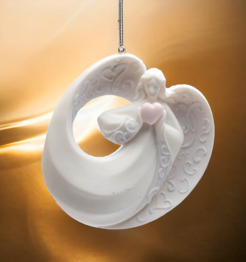 Ceramic Christmas Decor Angel Ornament With Heart Home Décor Religious Décor Religious Gift Church Décor Baptism Gift