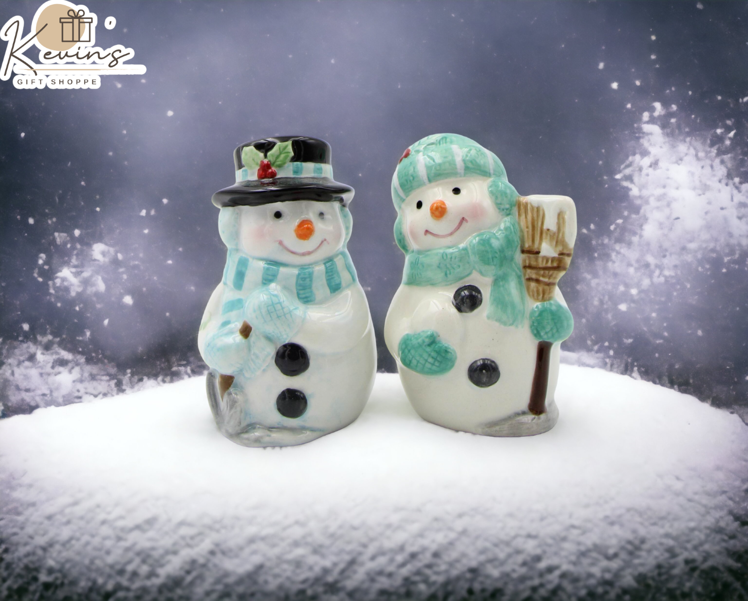 Ceramic Christmas Decor Blue and Green Snowman Salt and Pepper Shakers Home Décor Gift for Her Gift for Mom Kitchen