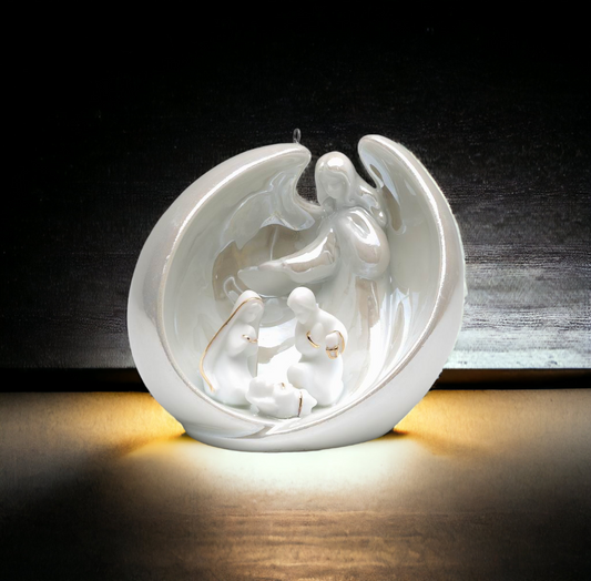 Ceramic Christmas Decor Guardian Angel With Holy Family Ornament Home Décor Religious Décor Religious Gift Church Décor