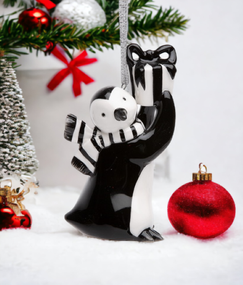 Ceramic Christmas Decor Penguin With Gift Ornament Home Décor Gift for Her Gift for Mom Kitchen Décor Christmas Décor
