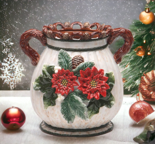 Ceramic Christmas Decor Poinsettia Bouquet Pot Home Décor Gift for Her Gift for Mom Kitchen Décor Christmas Décor - pot