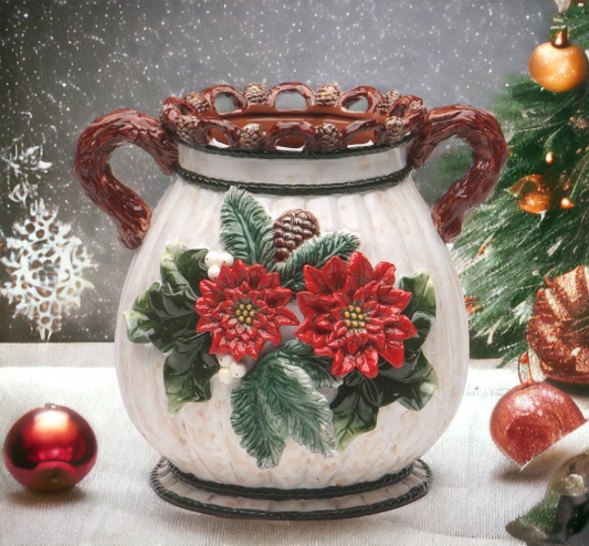 Ceramic Christmas Decor Poinsettia Bouquet Pot Home Décor Gift for Her Gift for Mom Kitchen Décor Christmas Décor - pot