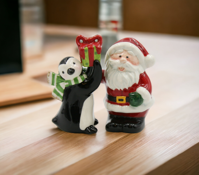 Ceramic Christmas Decor Santa Claus and Penguin Salt and Pepper Shakers Home Décor Gift for Her Gift for Mom Kitchen