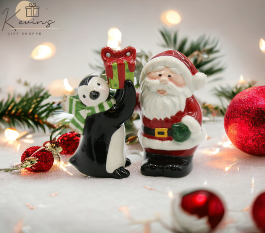 Ceramic Christmas Decor Santa Claus and Penguin Salt and Pepper Shakers Home Décor Gift for Her Gift for Mom Kitchen