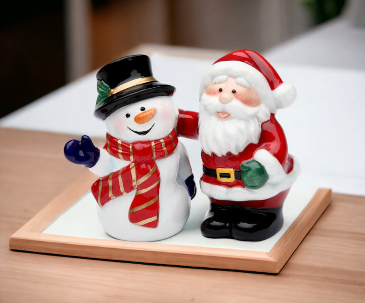 Ceramic Christmas Decor Santa Claus With Snowman Salt & Pepper Shakers Home Décor Gift for Her Gift for Mom Kitchen