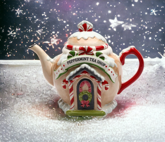 Ceramic Christmas Decor Santa’s Village Teapot Gift for Her Gift for Mom Kitchen Décor Tea Party Décor Café Décor