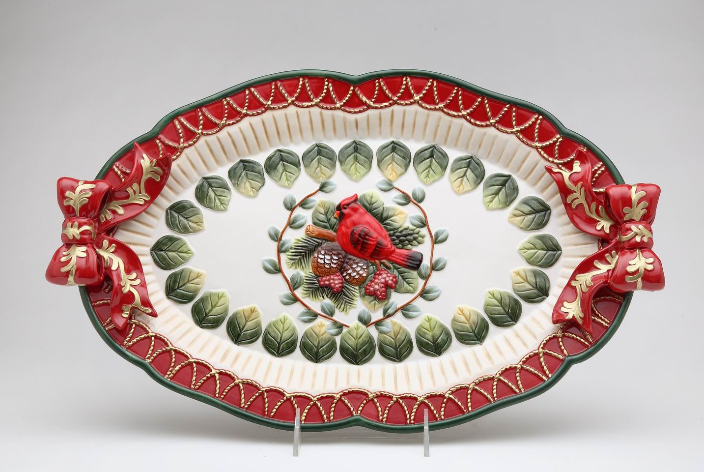 Ceramic Christmas Evergreen Holiday Robin Bird Tray Home Décor Gift for Her Gift for Mom Kitchen Décor Christmas Décor