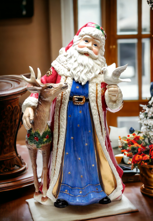 Ceramic Christmas Fantasia Santa With Reindeer Figurine Home Décor Gift for Her Gift for Mom Kitchen Décor Christmas