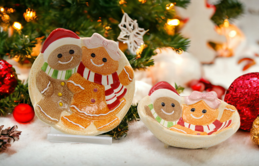 Ceramic Christmas Gingerbread Man Candy Bowl-Set Of 2 Home Décor Gift for Her Gift for Mom Kitchen Décor Christmas
