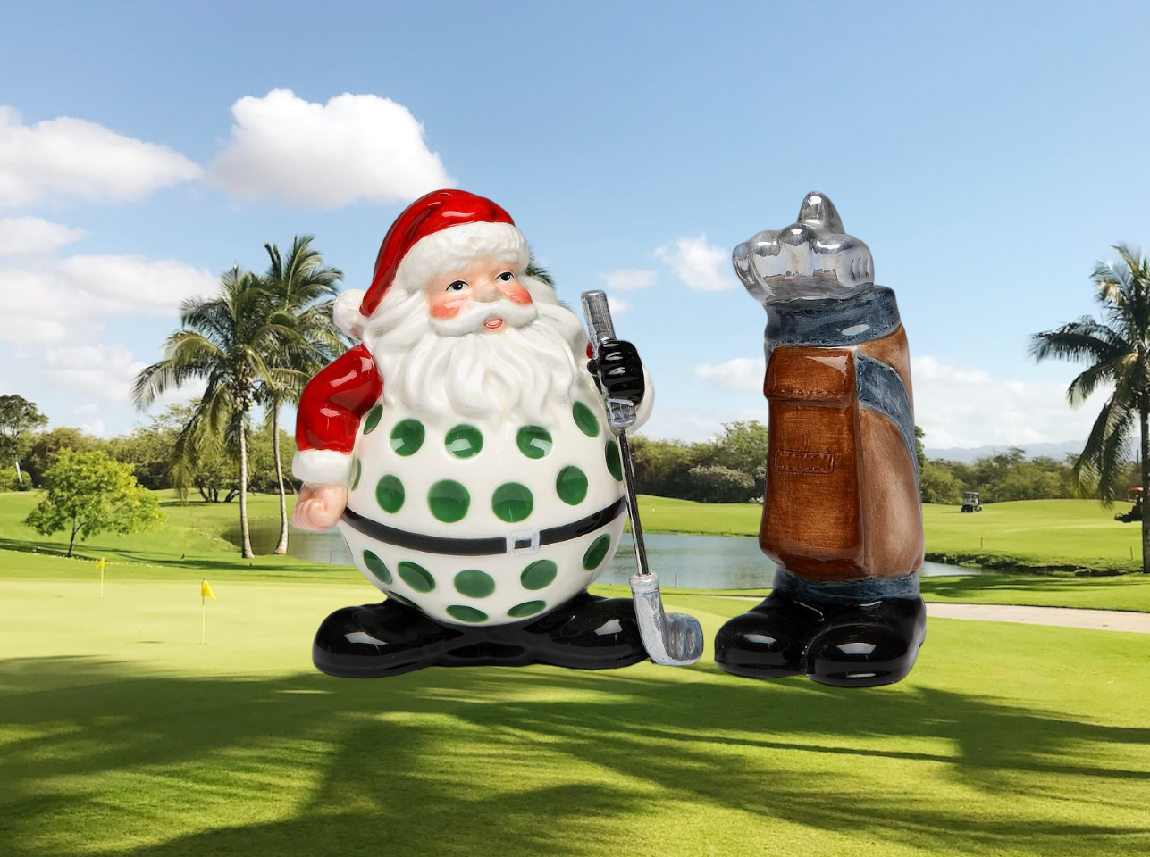 Ceramic Christmas Golf Santa Salt & Pepper Shakers Home Décor Gift for Her Gift for Mom Kitchen Décor Christmas Décor