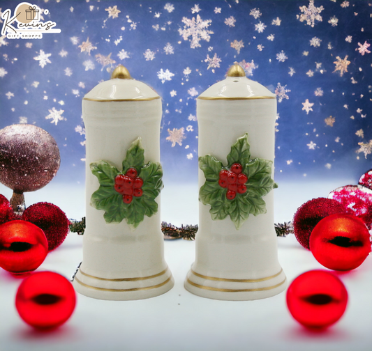 Ceramic Christmas Holly Salt And Pepper Shakers Home Décor Gift for Her Gift for Mom Kitchen Décor Christmas Décor