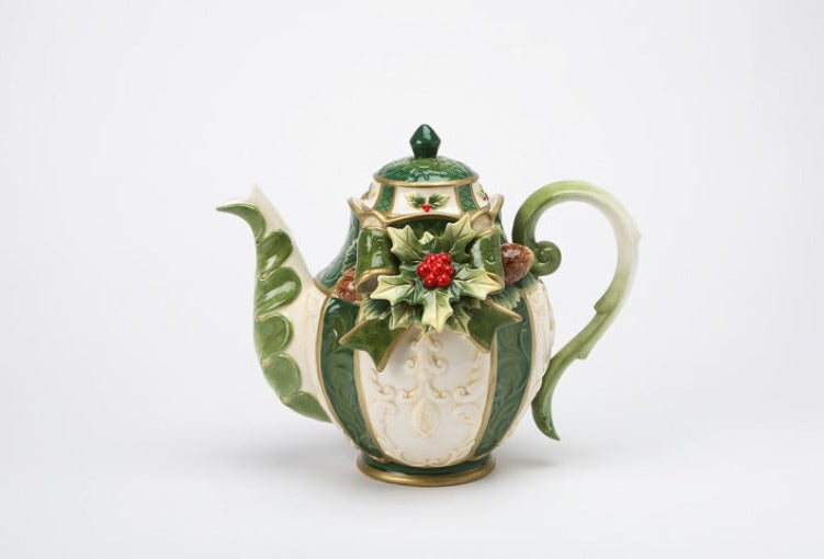 Ceramic Christmas Holly Teapot Gift for Her Gift for Mom Tea Party Décor Café Décor Christmas Décor - teapot