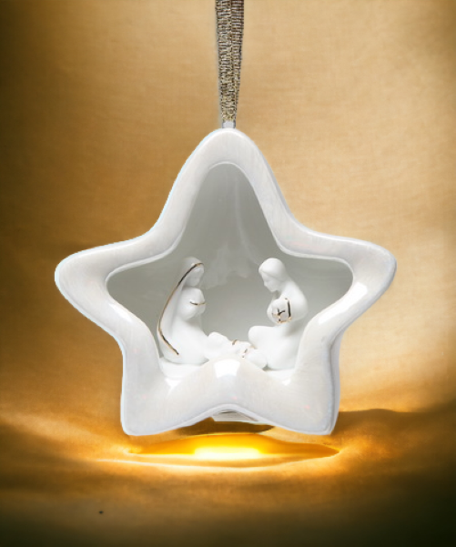 Ceramic Christmas Holy Family Nativity Star Lighted Cover Ornament Home Décor Religious Décor Religious Gift Church