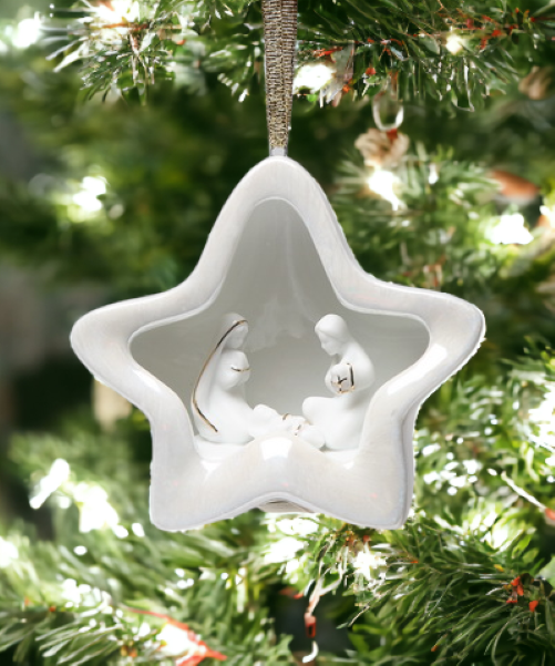 Ceramic Christmas Holy Family Nativity Star Lighted Cover Ornament Home Décor Religious Décor Religious Gift Church