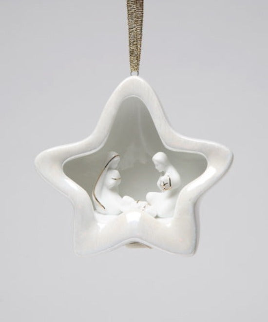 Ceramic Christmas Holy Family Nativity Star Lighted Cover Ornament Home Décor Religious Décor Religious Gift Church