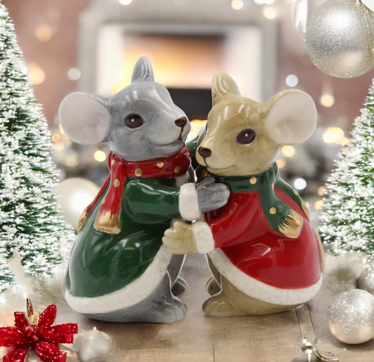 Ceramic Christmas Mice Salt And Pepper Shakers Christmas Dinner Decor Gift for Her Gift for Mom - Salt & Pepper Shakers