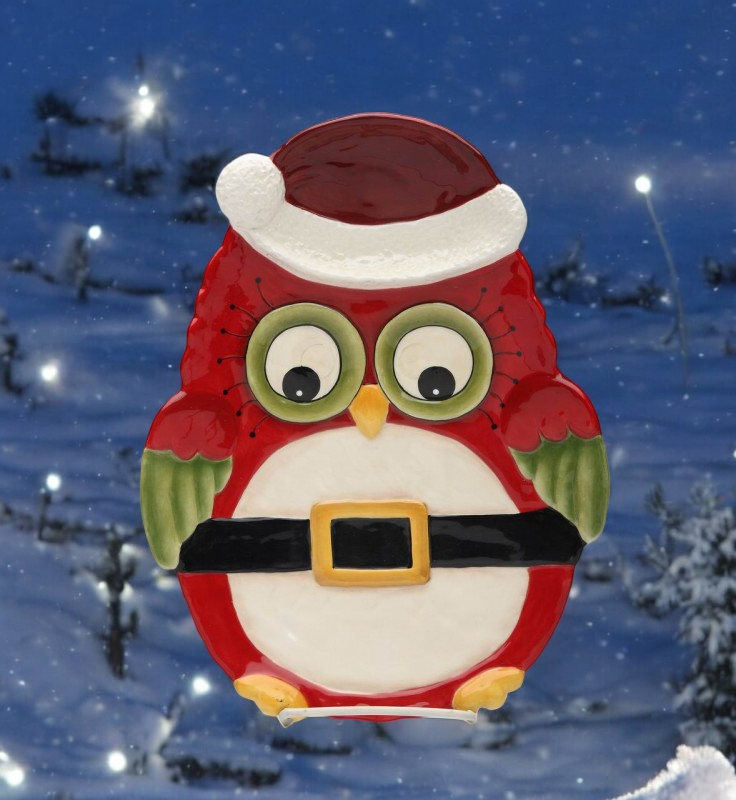 Ceramic Christmas Owl: Chip & Dip Christmas Decor Gift for Her - Plates
