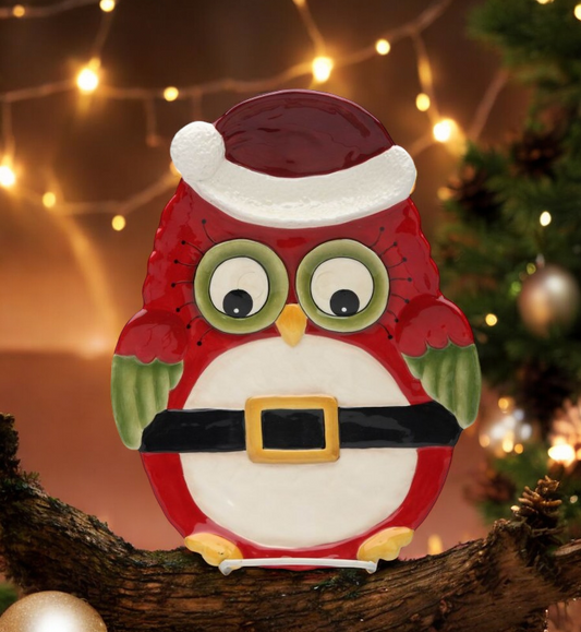 Ceramic Christmas Owl: Chip & Dip Christmas Decor Gift for Her - Plates
