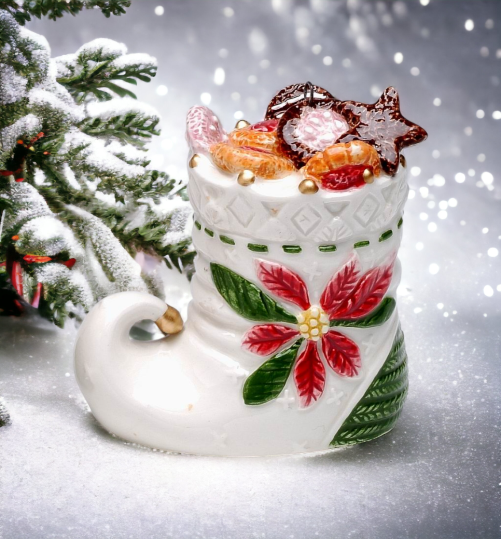 Ceramic Christmas Poinsettia Boot Ornament Home Décor Gift for Her Gift for Mom Kitchen Décor Christmas Décor - Ornament