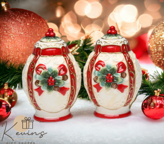 Ceramic Christmas Poinsettia Salt & Pepper Shakers Home Décor Gift for Her Gift for Mom Kitchen Décor Christmas Décor