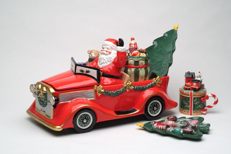 Ceramic Christmas Santa Candy Delivery - 1 Jar 2 Plates 2 Mugs Home Décor Gift for Her Gift for Mom Kitchen Décor
