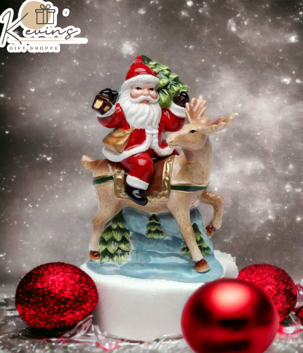 Ceramic Christmas Santa Claus Riding Reindeer Salt & Pepper Shakers Home Décor Gift for Her Gift for Mom Kitchen Décor