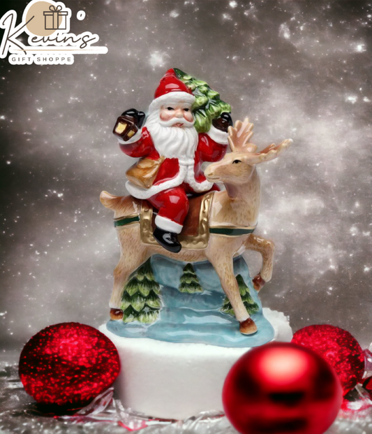 Ceramic Christmas Santa Claus Riding Reindeer Salt & Pepper Shakers Home Décor Gift for Her Gift for Mom Kitchen Décor