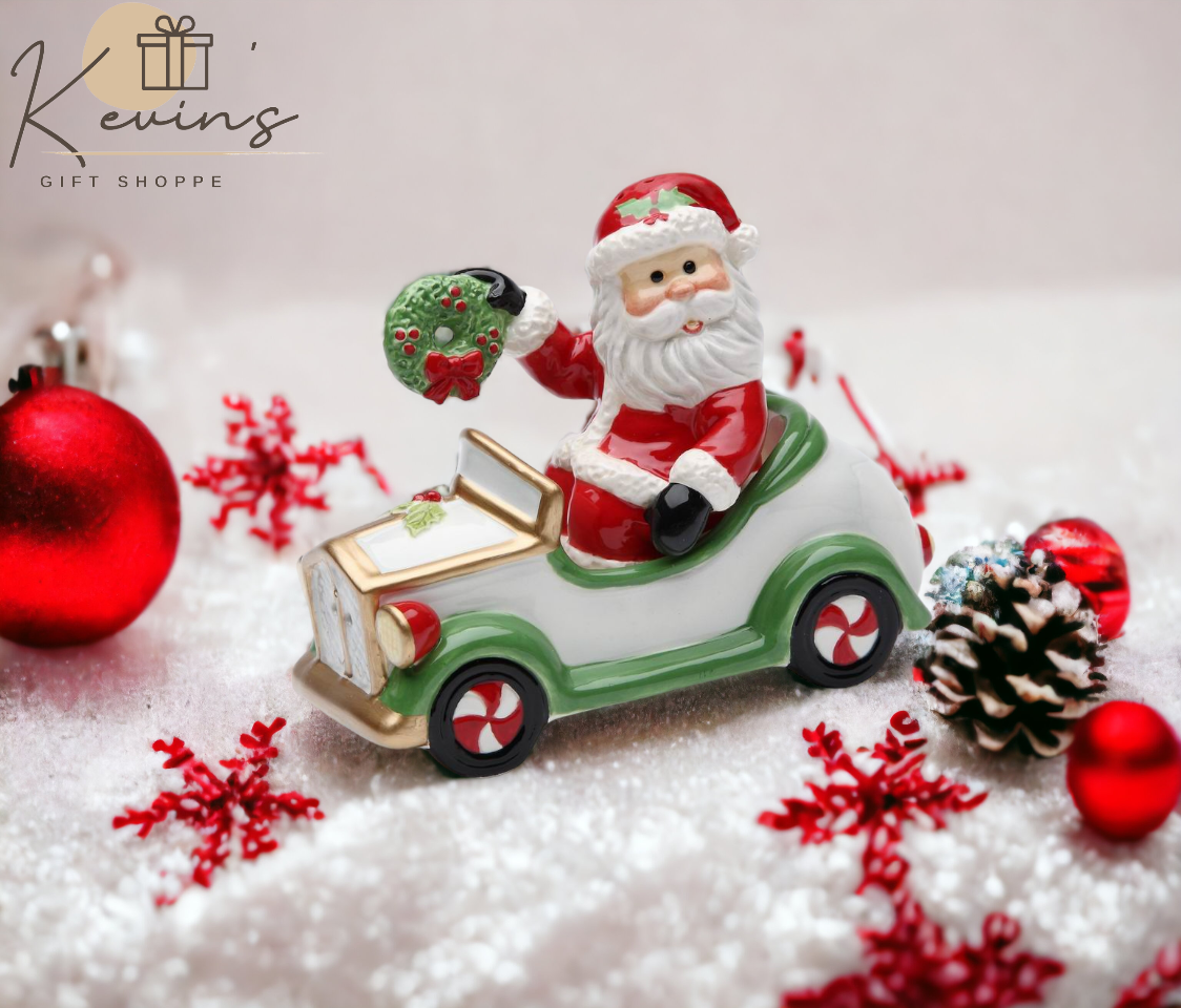Ceramic Christmas Santa Driving Car Salt & Pepper Shakers Home Décor Gift for Her Gift for Mom Kitchen Décor Christmas