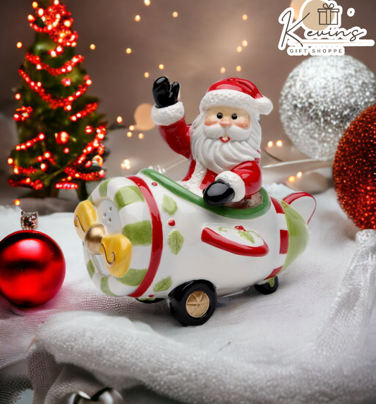 Ceramic Christmas Santa Flying Airplane Salt & Pepper Shakers Gift for Pilot Gift for Her Mom Kitchen Décor Christmas