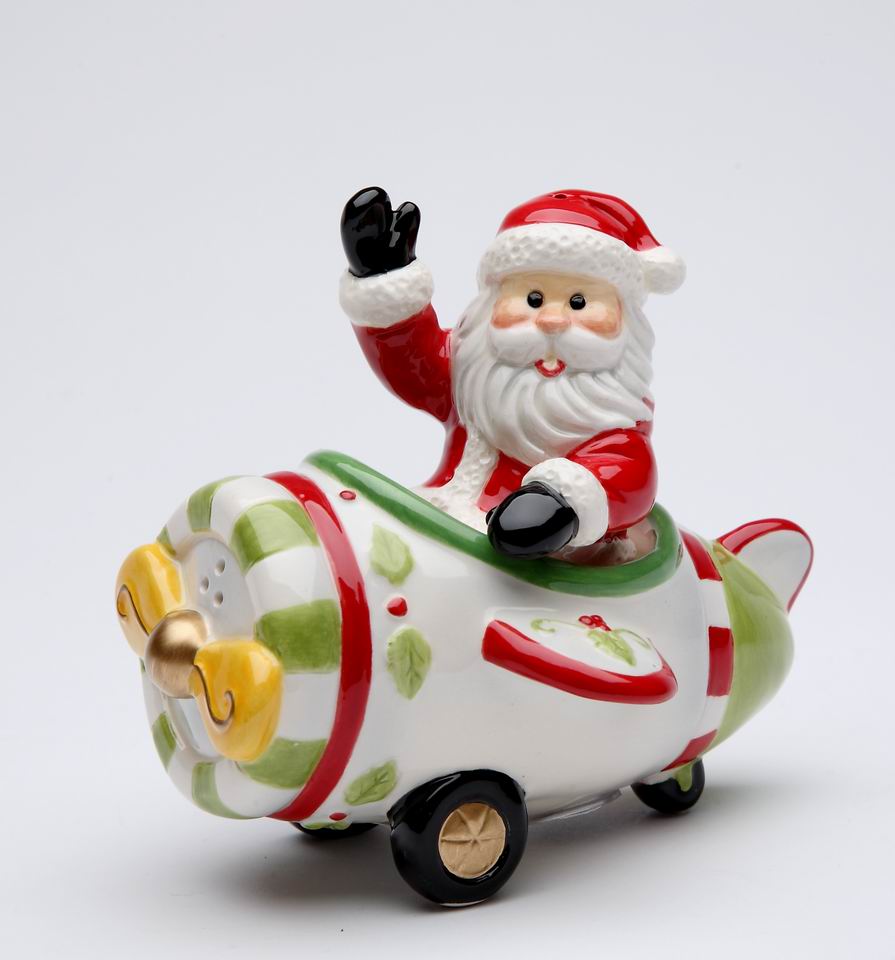 Ceramic Christmas Santa Flying Airplane Salt & Pepper Shakers Gift for Pilot Gift for Her Mom Kitchen Décor Christmas