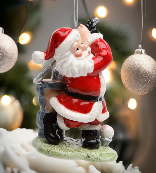 Ceramic Christmas Santa Golfing Ornament Home Décor Gift for Her Mom Him Dad Christmas tree Décor Wall Decor - Holiday