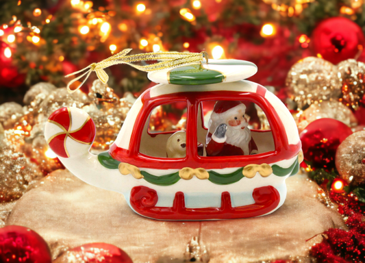 Ceramic Christmas Santa Helicopter Ornament Home Décor Gift for Her Gift for Mom Kitchen Décor Christmas Décor