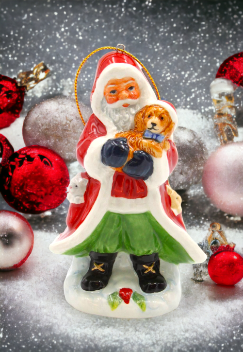 Ceramic Christmas Santa Holding A Dog Ornament Home Décor Gift for Her Gift for Mom Kitchen Décor Christmas Décor Dog