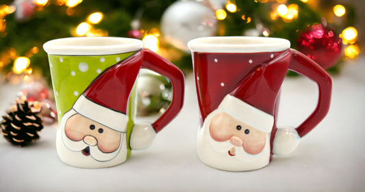 Ceramic Christmas Santa Mug (Set of 2) Home Décor Gift for Her Gift for Mom Kitchen Décor Christmas Décor - Mugs
